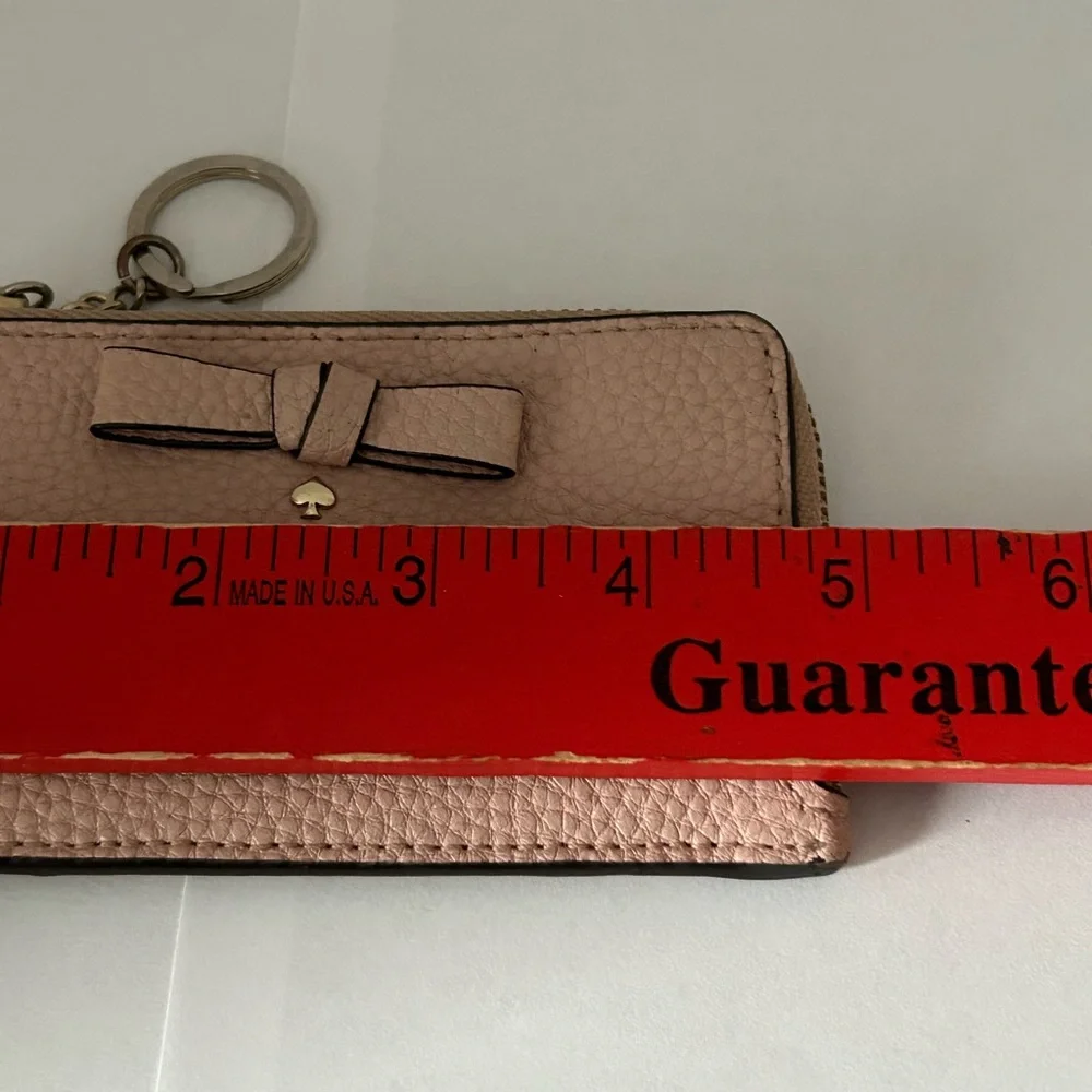 Kate Spade New York Poppy Pebbled Leather Card Wallet Zip Around‎ Pink Keyring